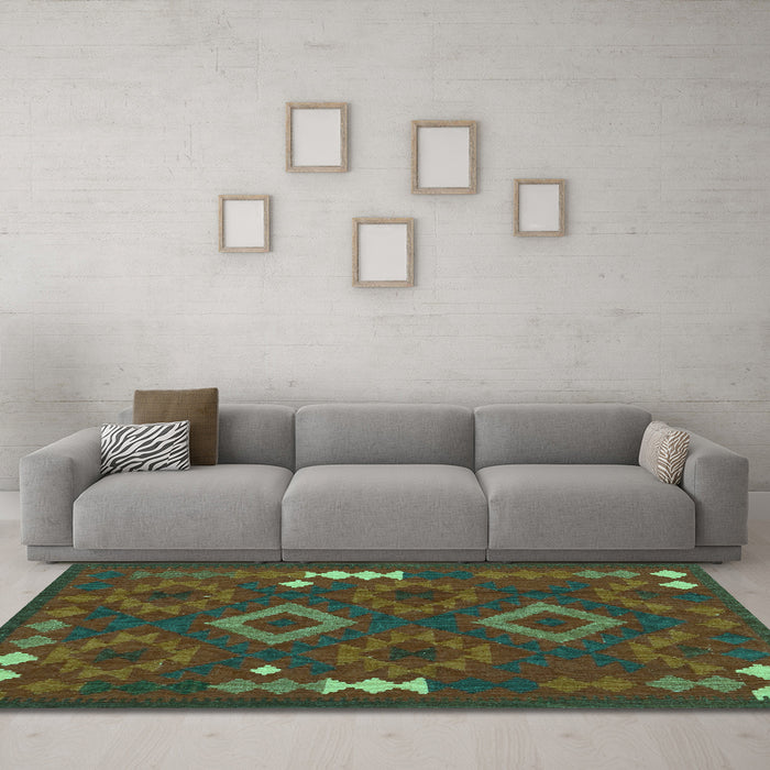 Machine Washable Oriental Turquoise Traditional Area Rugs in a Living Room,, wshcon2527turq