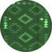 Round Machine Washable Oriental Emerald Green Traditional Area Rugs, wshcon2527emgrn