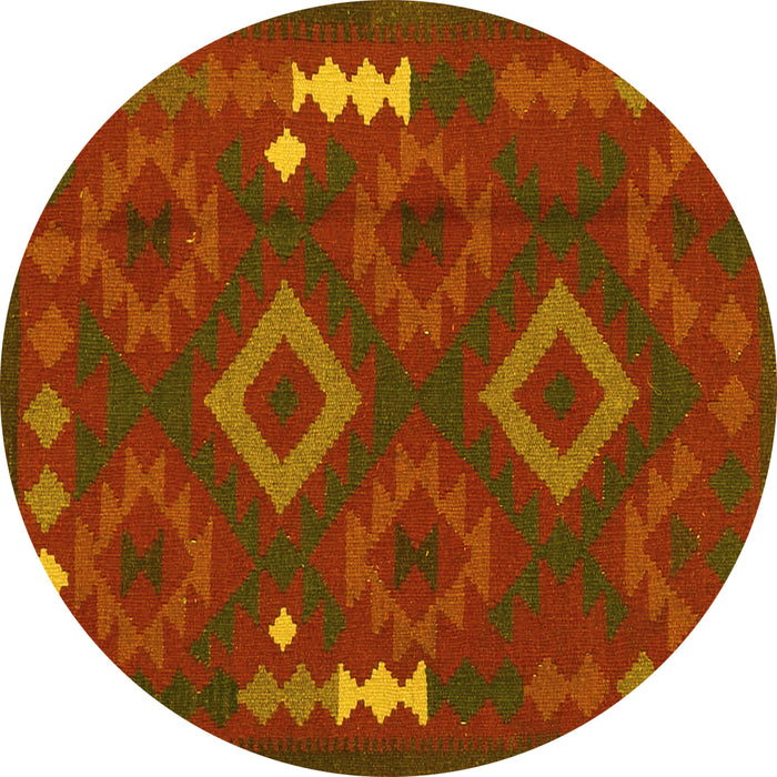 Round Oriental Yellow Traditional Rug, con2527yw
