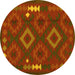 Round Oriental Yellow Traditional Rug, con2527yw