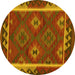 Round Machine Washable Oriental Yellow Traditional Rug, wshcon2528yw