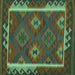 Square Machine Washable Oriental Turquoise Traditional Area Rugs, wshcon2528turq