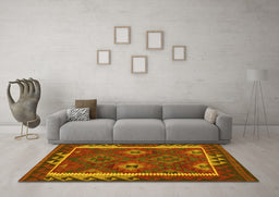 Machine Washable Oriental Yellow Traditional Rug in a Living Room, wshcon2528yw