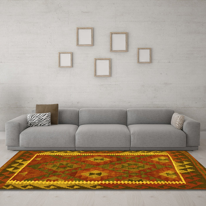Machine Washable Oriental Yellow Traditional Rug in a Living Room, wshcon2528yw