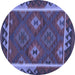 Round Machine Washable Oriental Blue Traditional Rug, wshcon2528blu