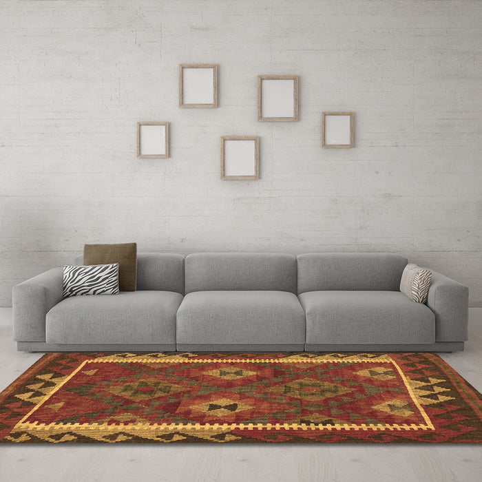 Machine Washable Oriental Brown Traditional Rug in a Living Room,, wshcon2528brn