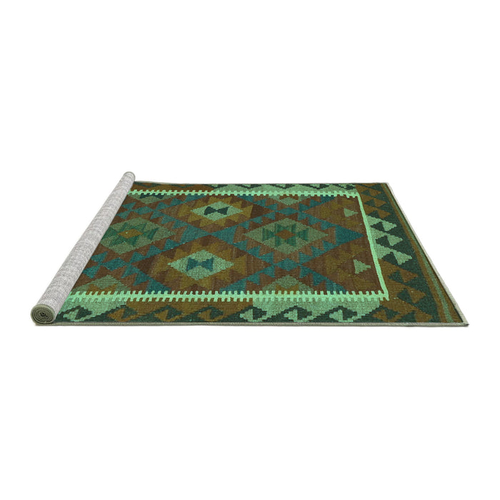 Sideview of Machine Washable Oriental Turquoise Traditional Area Rugs, wshcon2528turq