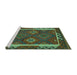 Sideview of Machine Washable Oriental Turquoise Traditional Area Rugs, wshcon2528turq