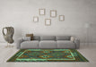 Machine Washable Oriental Turquoise Traditional Area Rugs in a Living Room,, wshcon2528turq