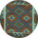 Round Oriental Light Blue Traditional Rug, con2528lblu