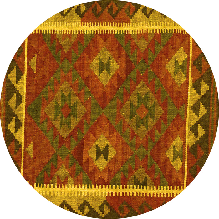 Round Oriental Yellow Traditional Rug, con2528yw