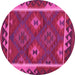 Round Machine Washable Oriental Pink Traditional Rug, wshcon2528pnk