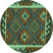 Round Machine Washable Oriental Turquoise Traditional Area Rugs, wshcon2528turq