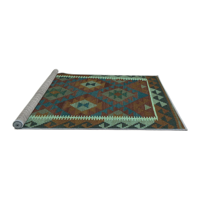 Sideview of Machine Washable Oriental Light Blue Traditional Rug, wshcon2528lblu