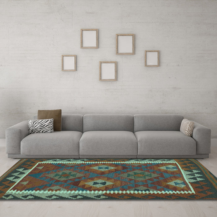 Machine Washable Oriental Light Blue Traditional Rug in a Living Room, wshcon2528lblu