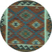 Round Machine Washable Oriental Light Blue Traditional Rug, wshcon2528lblu