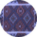 Round Machine Washable Oriental Blue Traditional Rug, wshcon2529blu