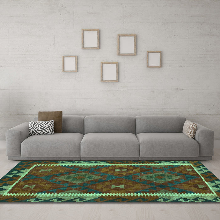 Machine Washable Oriental Turquoise Traditional Area Rugs in a Living Room,, wshcon2529turq