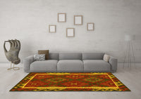 Machine Washable Oriental Yellow Traditional Rug, wshcon2529yw