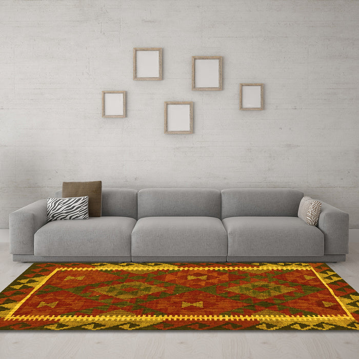 Machine Washable Oriental Yellow Traditional Rug in a Living Room, wshcon2529yw