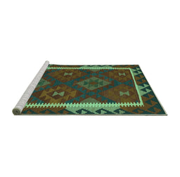 Sideview of Machine Washable Oriental Turquoise Traditional Area Rugs, wshcon2529turq