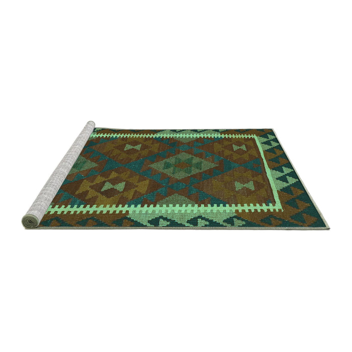 Sideview of Machine Washable Oriental Turquoise Traditional Area Rugs, wshcon2529turq