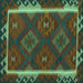 Square Machine Washable Oriental Turquoise Traditional Area Rugs, wshcon2529turq