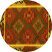 Round Machine Washable Oriental Yellow Traditional Rug, wshcon2529yw