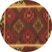 Round Machine Washable Oriental Brown Traditional Rug, wshcon2529brn