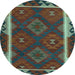 Round Machine Washable Oriental Light Blue Traditional Rug, wshcon2529lblu