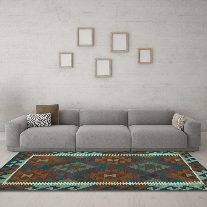 Machine Washable Oriental Light Blue Traditional Rug in a Living Room, wshcon2529lblu