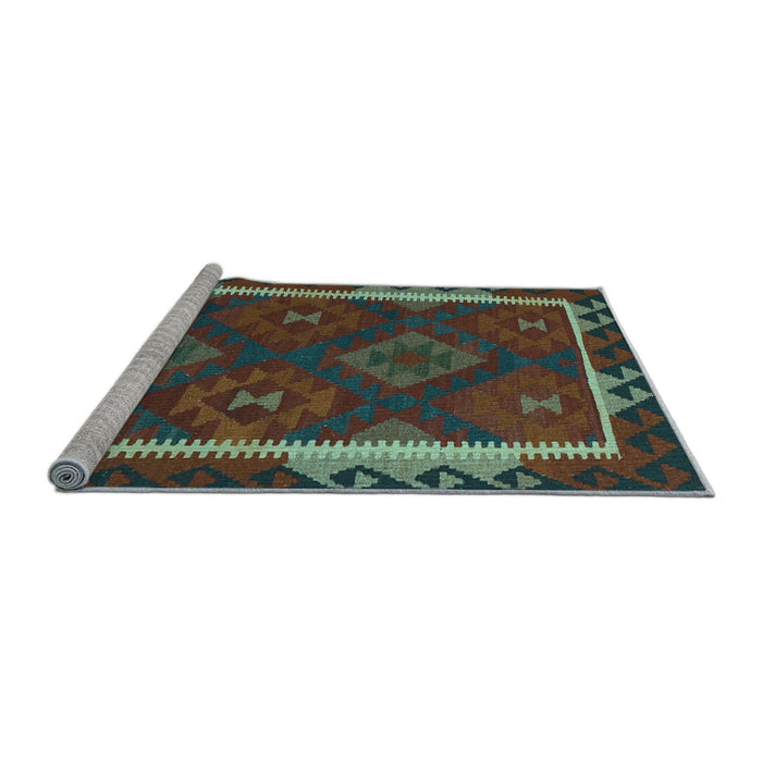 Sideview of Machine Washable Oriental Light Blue Traditional Rug, wshcon2529lblu