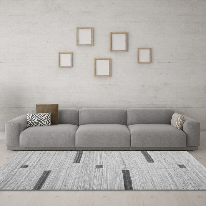 Machine Washable Abstract Gray Contemporary Rug in a Living Room,, wshcon2530gry