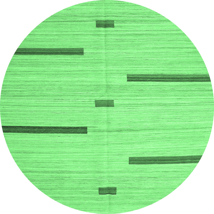 Round Machine Washable Abstract Emerald Green Contemporary Area Rugs, wshcon2530emgrn