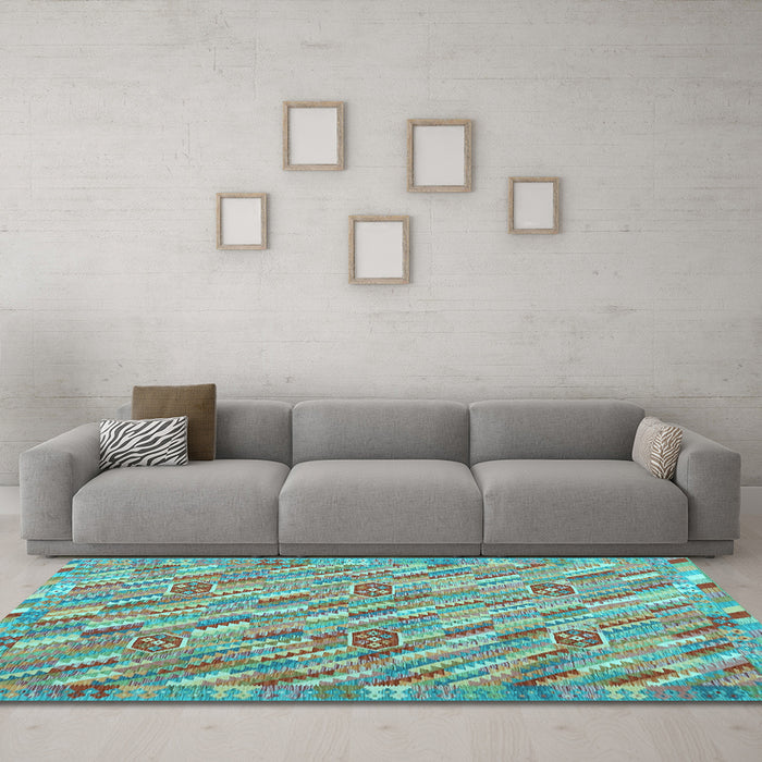 Machine Washable Southwestern Light Blue Country Rug in a Living Room, wshcon2531lblu