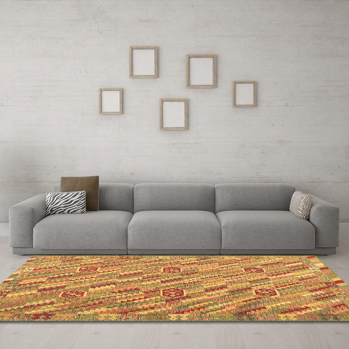 Machine Washable Southwestern Brown Country Rug in a Living Room,, wshcon2531brn