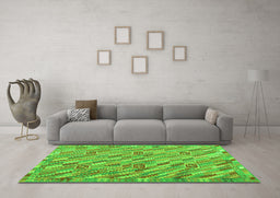 Machine Washable Southwestern Green Country Area Rugs in a Living Room,, wshcon2531grn