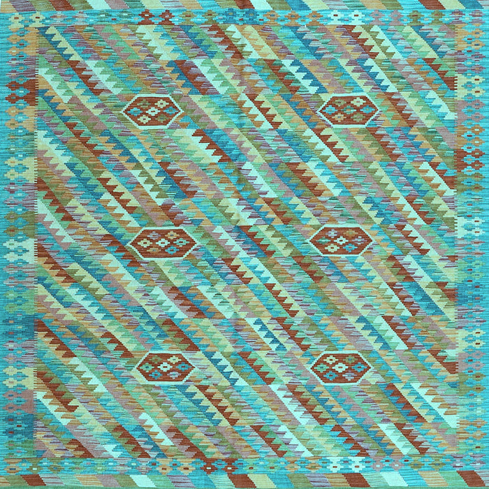 Square Machine Washable Southwestern Light Blue Country Rug, wshcon2531lblu
