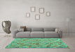 Machine Washable Southwestern Turquoise Country Area Rugs in a Living Room,, wshcon2531turq