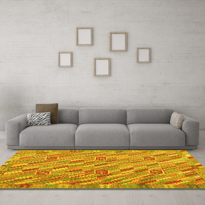 Machine Washable Southwestern Yellow Country Rug in a Living Room, wshcon2531yw