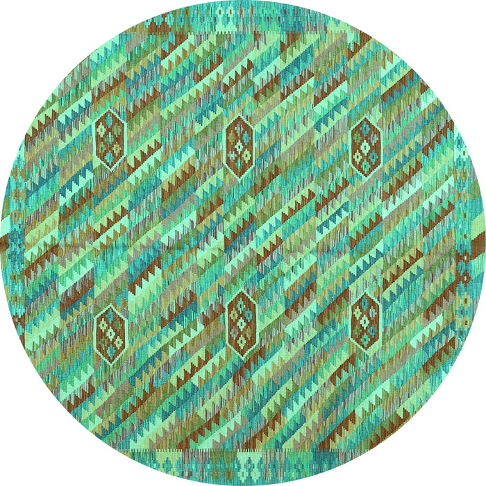Round Southwestern Turquoise Country Rug, con2531turq
