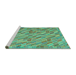 Sideview of Machine Washable Southwestern Turquoise Country Area Rugs, wshcon2531turq