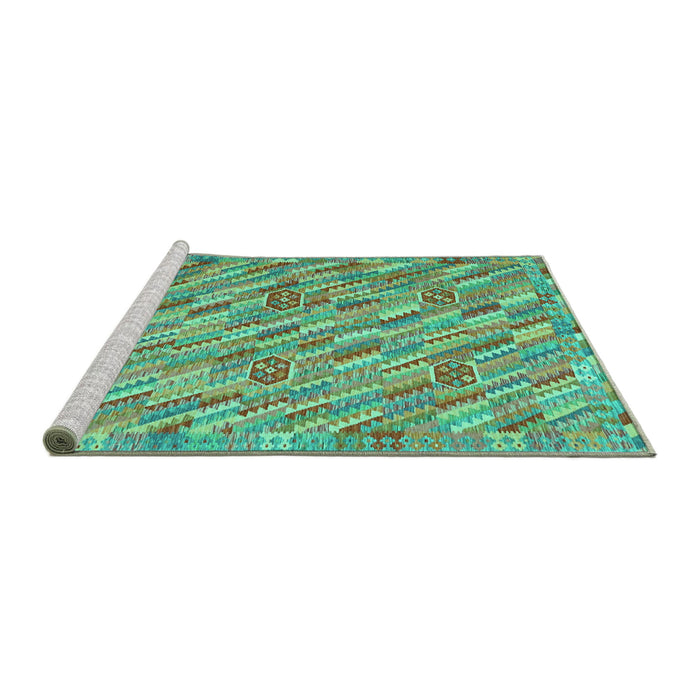 Sideview of Machine Washable Southwestern Turquoise Country Area Rugs, wshcon2531turq