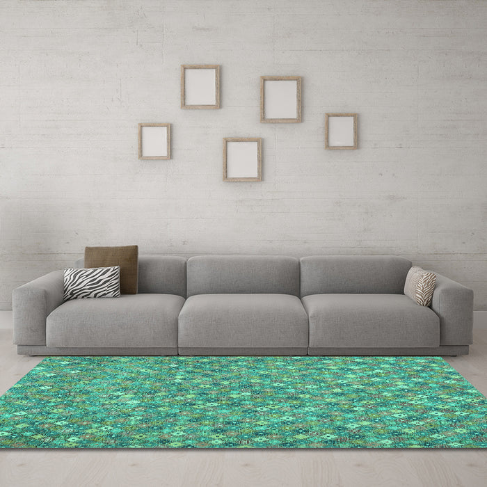 Machine Washable Southwestern Turquoise Country Area Rugs in a Living Room,, wshcon2532turq