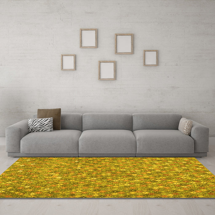 Machine Washable Southwestern Yellow Country Rug in a Living Room, wshcon2532yw