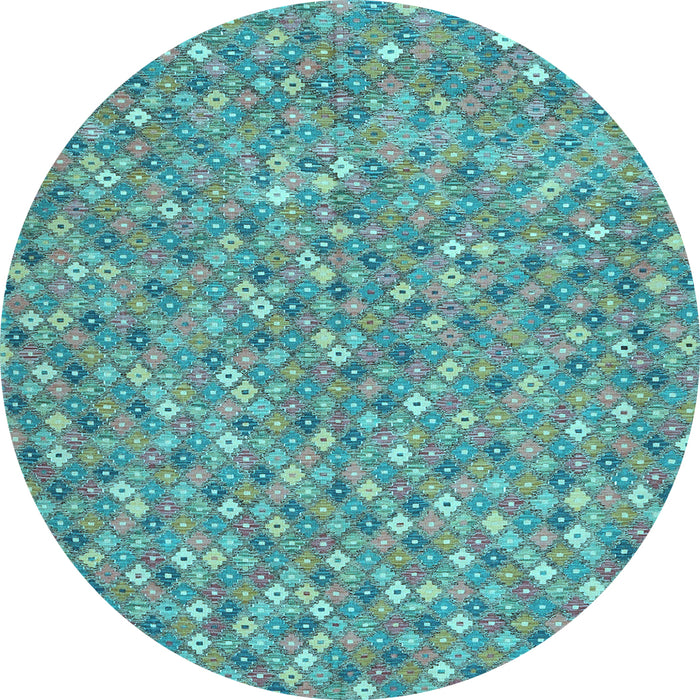 Round Machine Washable Southwestern Light Blue Country Rug, wshcon2532lblu