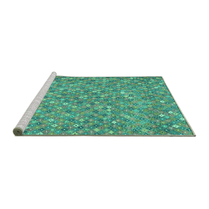 Sideview of Machine Washable Southwestern Turquoise Country Area Rugs, wshcon2532turq