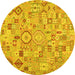 Round Machine Washable Southwestern Yellow Country Rug, wshcon2533yw