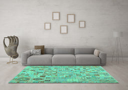 Machine Washable Southwestern Turquoise Country Area Rugs in a Living Room,, wshcon2533turq