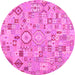 Round Machine Washable Southwestern Pink Country Rug, wshcon2533pnk